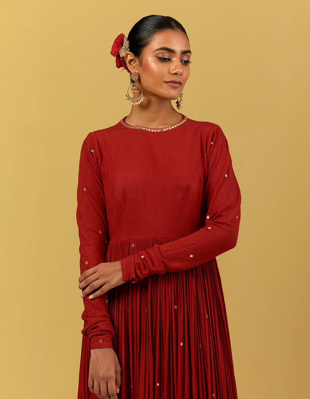 Red Hand Embroidered Anarkali with Churidar