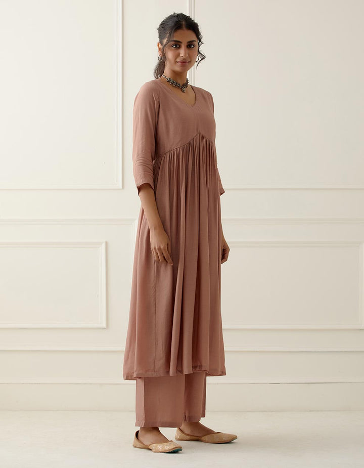 Dusty Peach Kurta With Pants And Dupatta