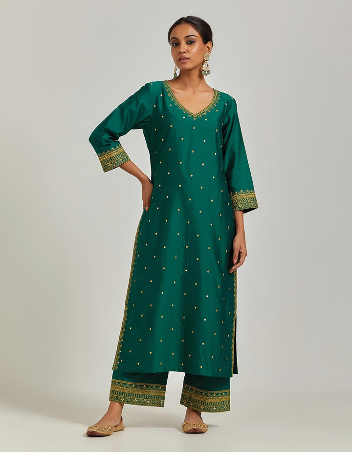 Green Chanderi Silk Embroidered Pants