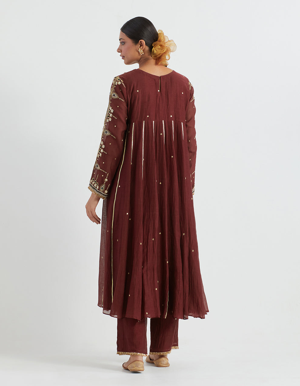 Maroon Light Chanderi Kurta With Pants and Tissue Dupatta