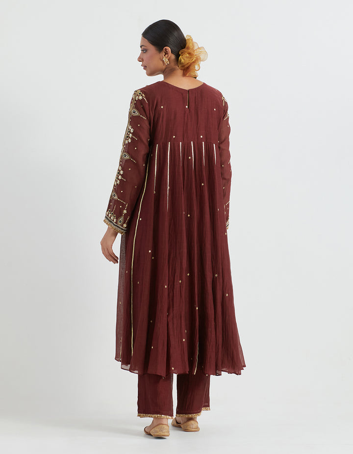 Maroon Light Chanderi Kurta With Pants