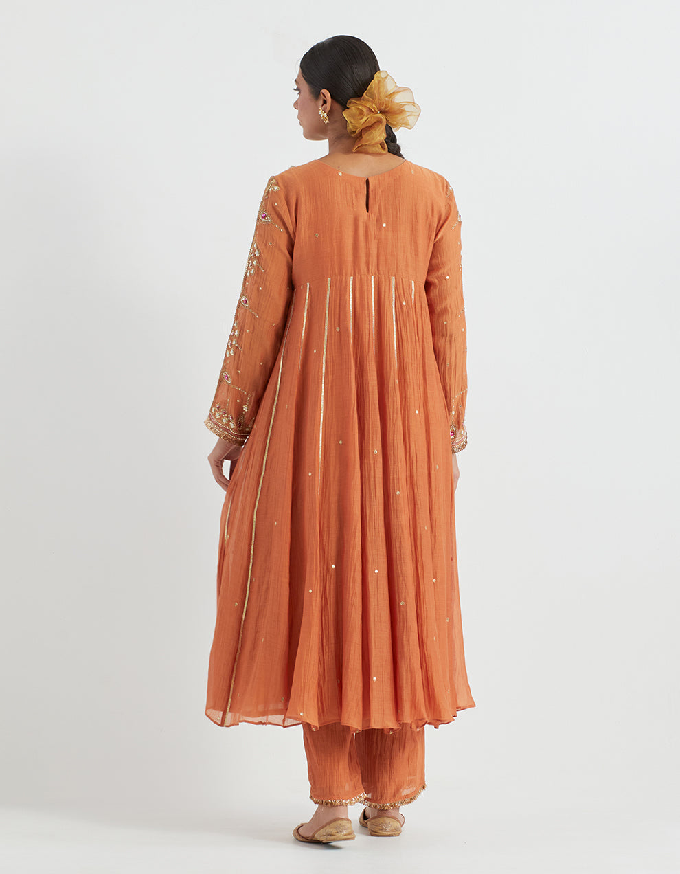 Orange Light Chanderi Kurta With Pants