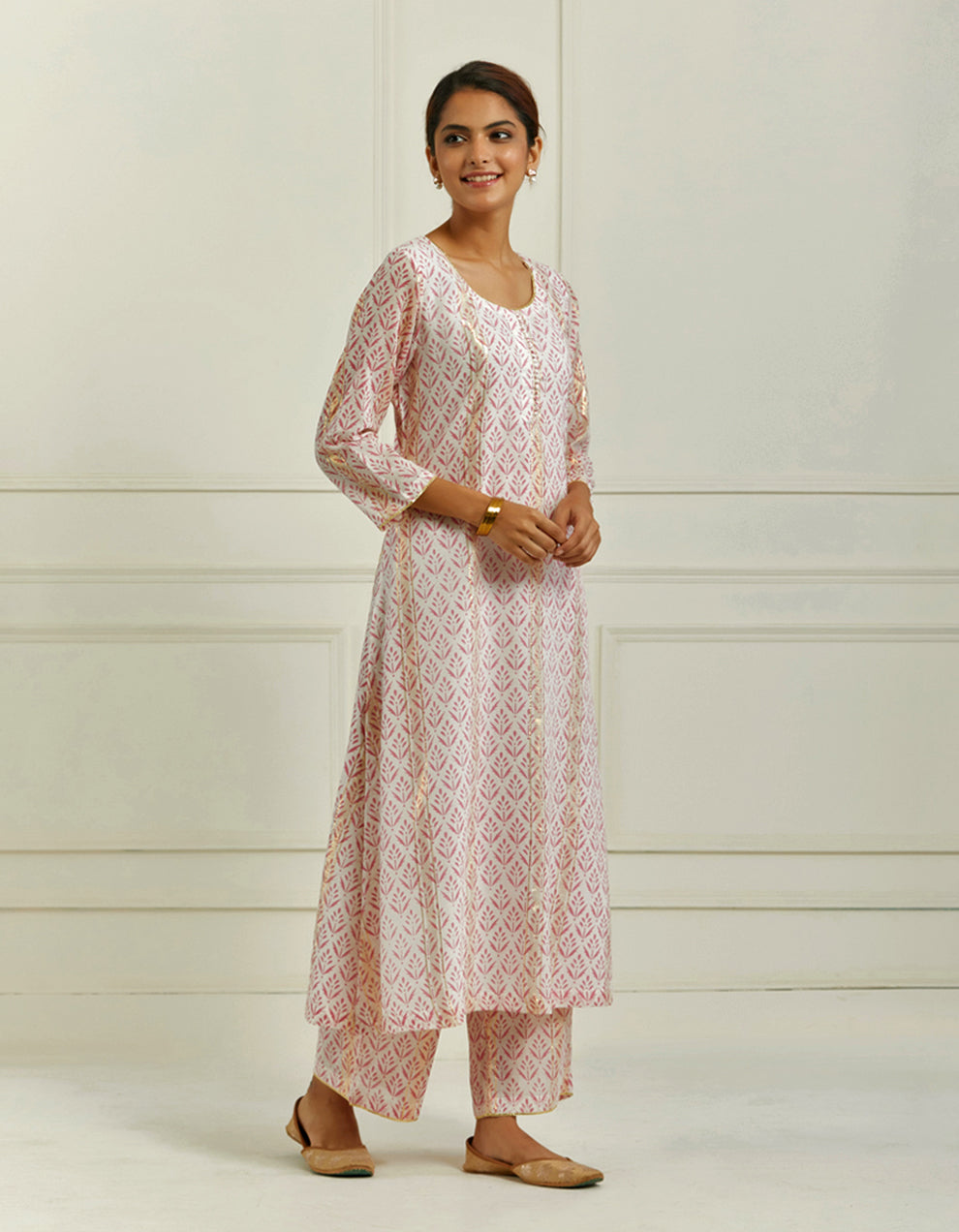 Pink Printed Kurta With Pallazo And Dupatta