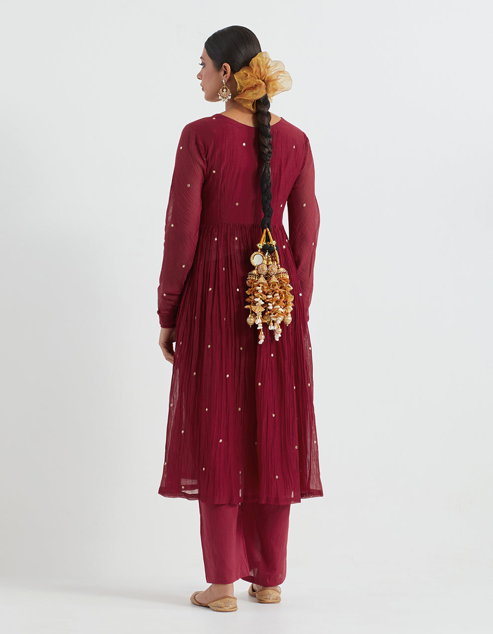 Red Embroidered Light Chanderi Anarkali and Dupatta with Cambric Pants