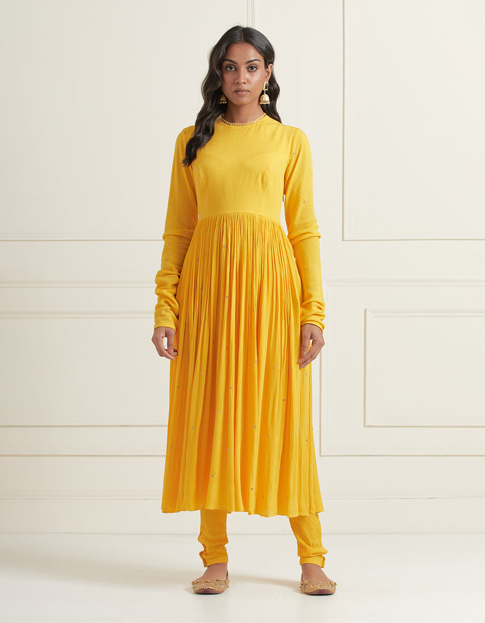 Yellow Hand Embroidered Anarkali with Churidar