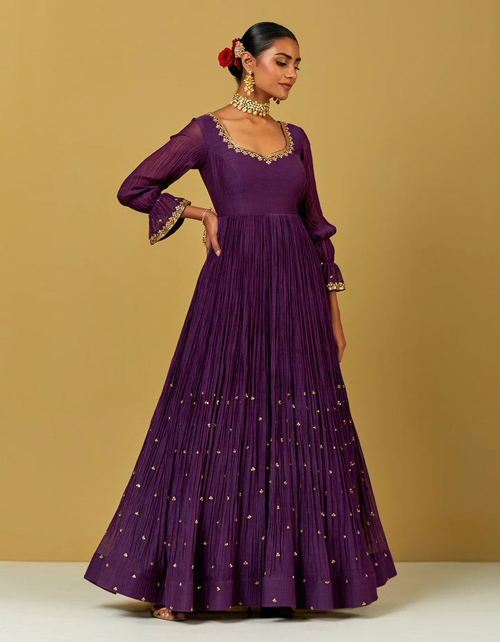 Purple Hand Embroidered Chanderi Suit And Dupatta