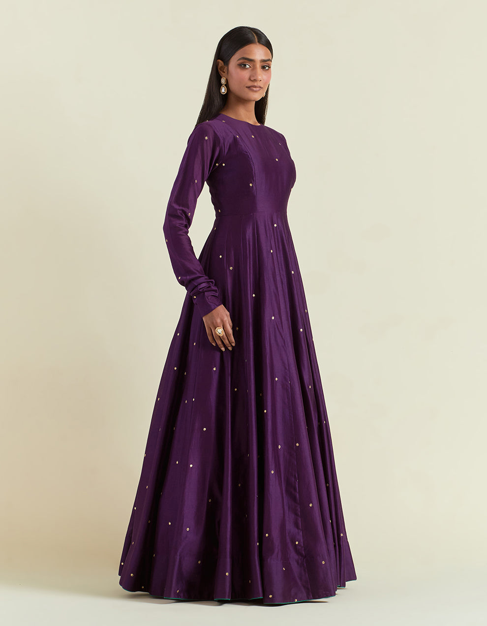 Purple Chanderi Anarkali with Organza Dupatta