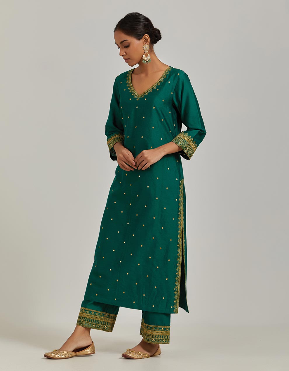 Green Chanderi Silk Embroidered Pants