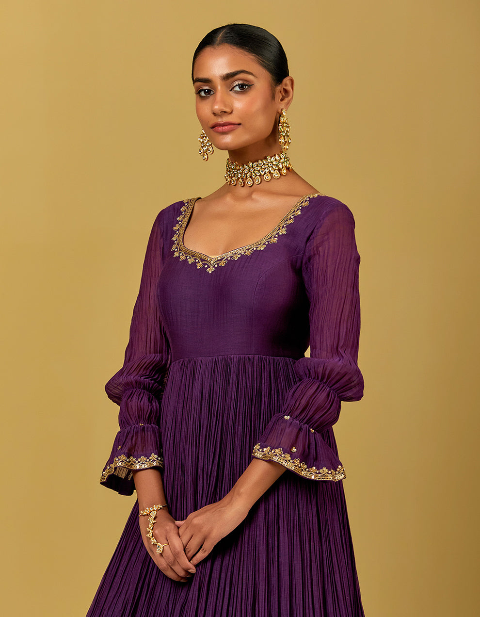 Purple Hand Embroidered Chanderi Suit And Dupatta