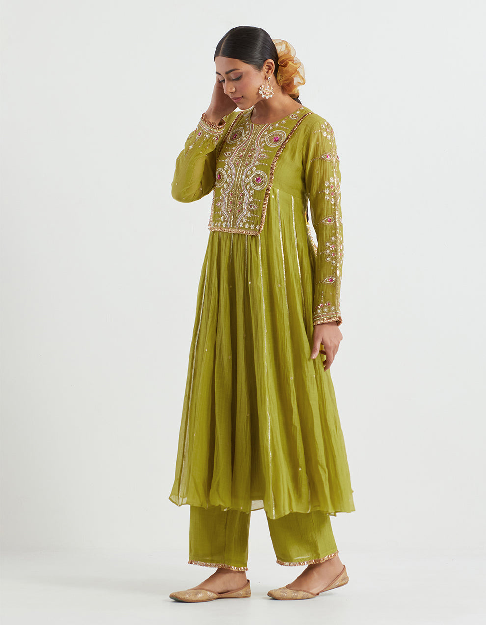 Green Light Chanderi Kurta With Pants