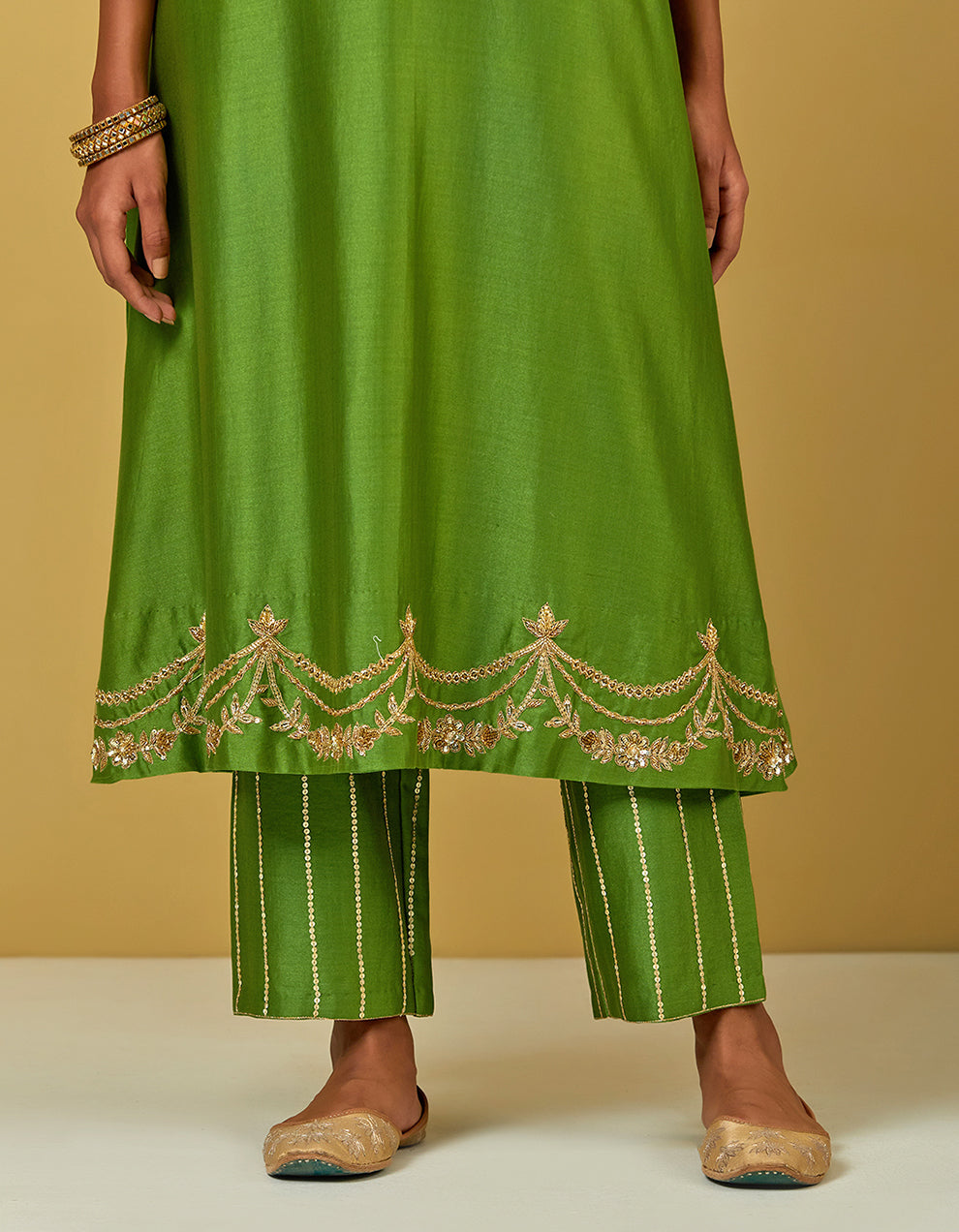 Green Embroidered Chanderi Silk Kurta Set
