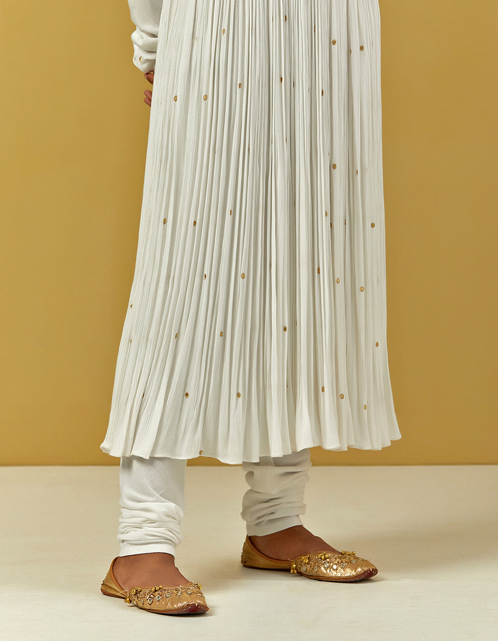White hand embroidered anarkali with churidar and dupatta