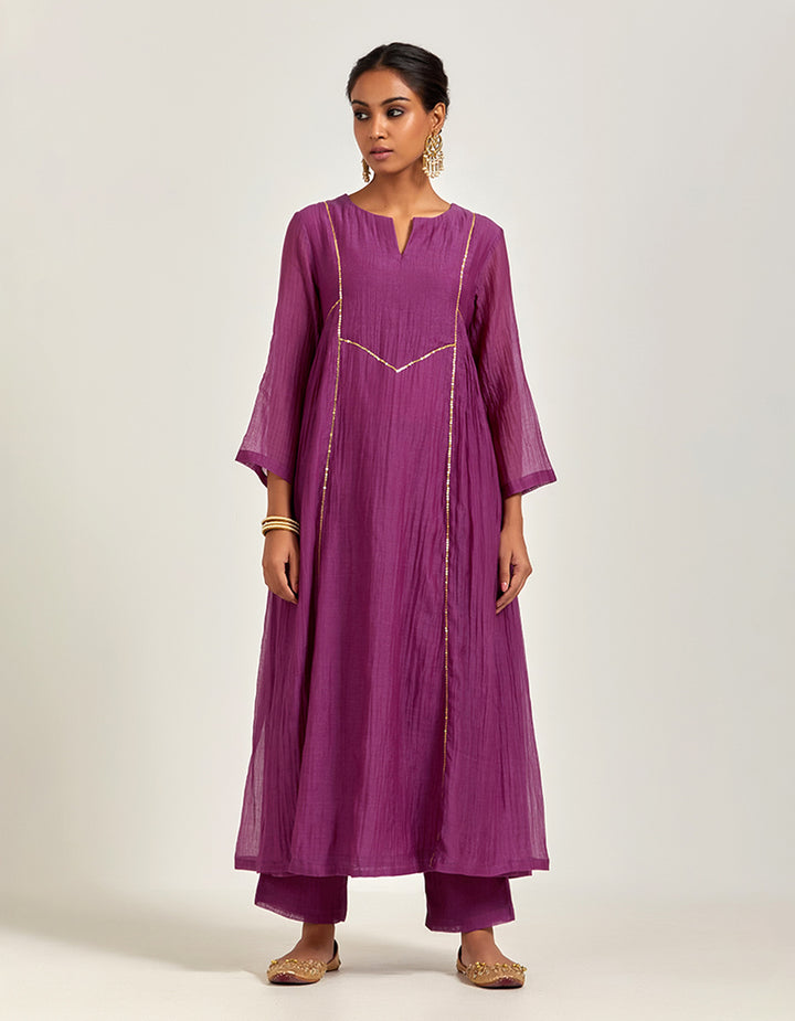 Purple Chanderi Kurta With Pants