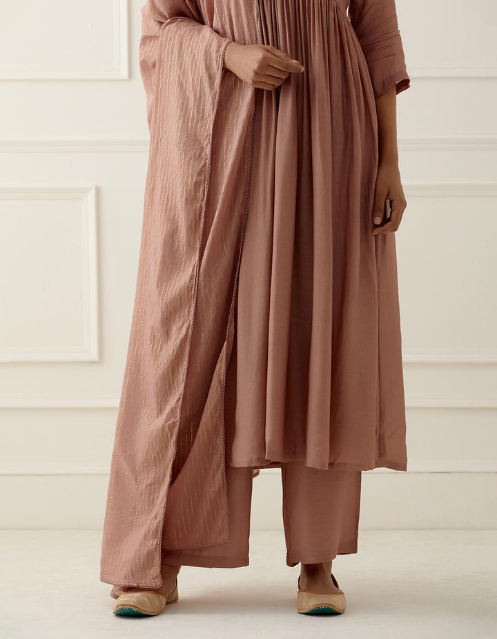 Dusty Peach Kurta With Pants And Dupatta