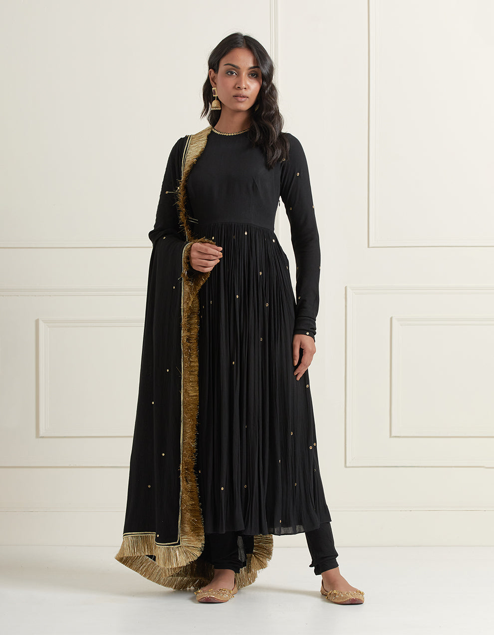 Black Hand Embroidered Anarkali with Churidar and Dupatta