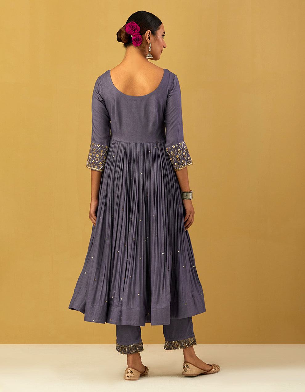 Blue Cheese Cotton Anarkali With Pants