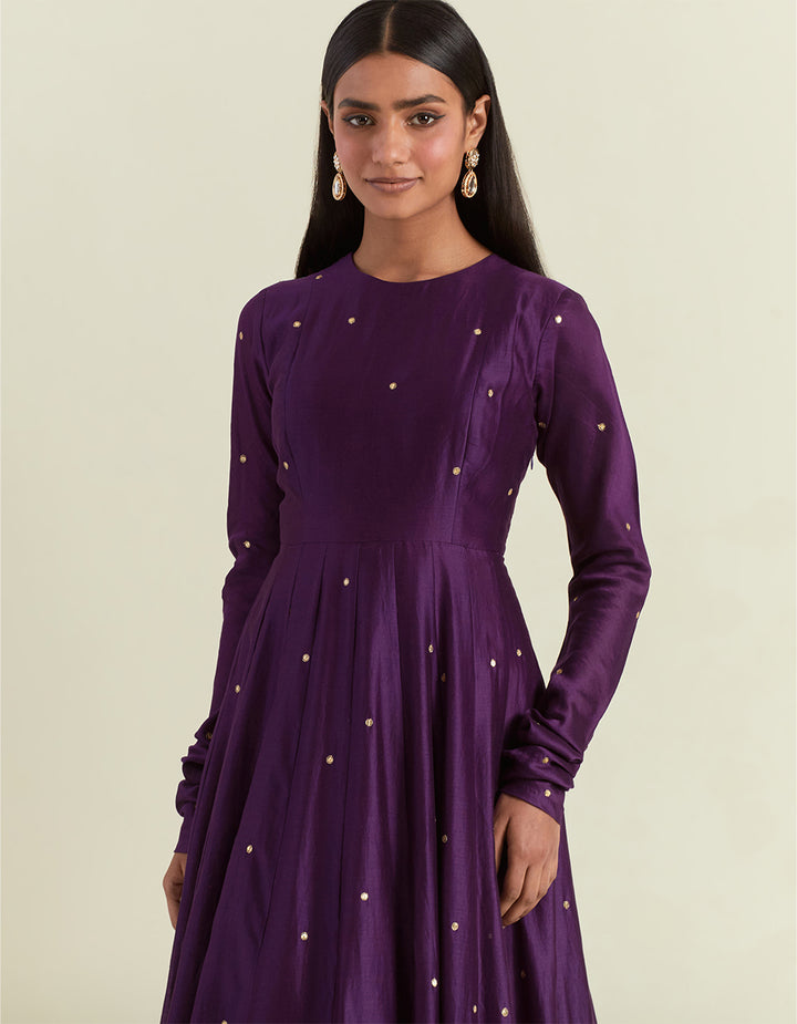 Purple Chanderi Anarkali with Organza Dupatta