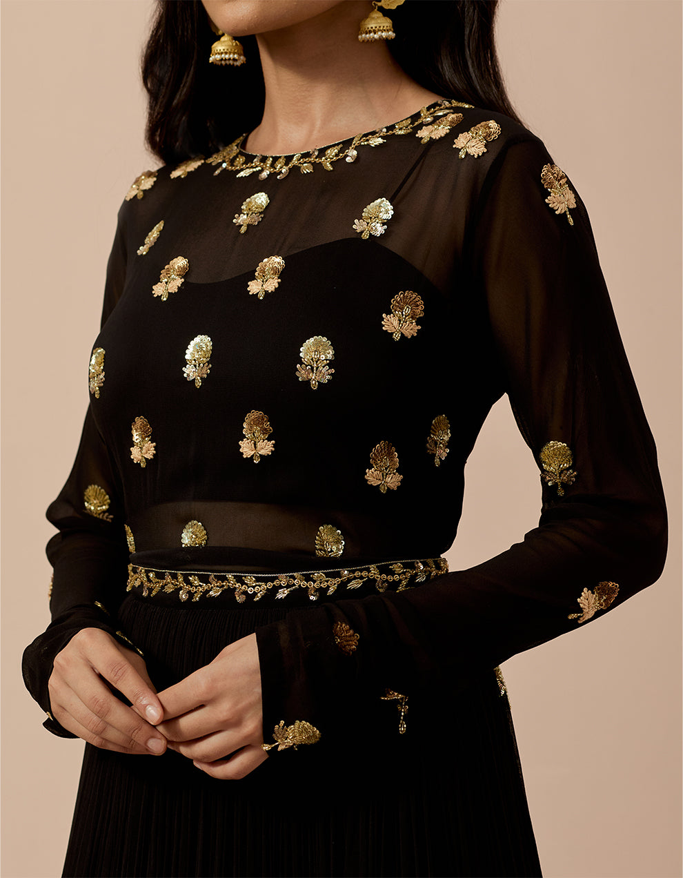 Black Georgette Anarkali with Bustier and Dupatta