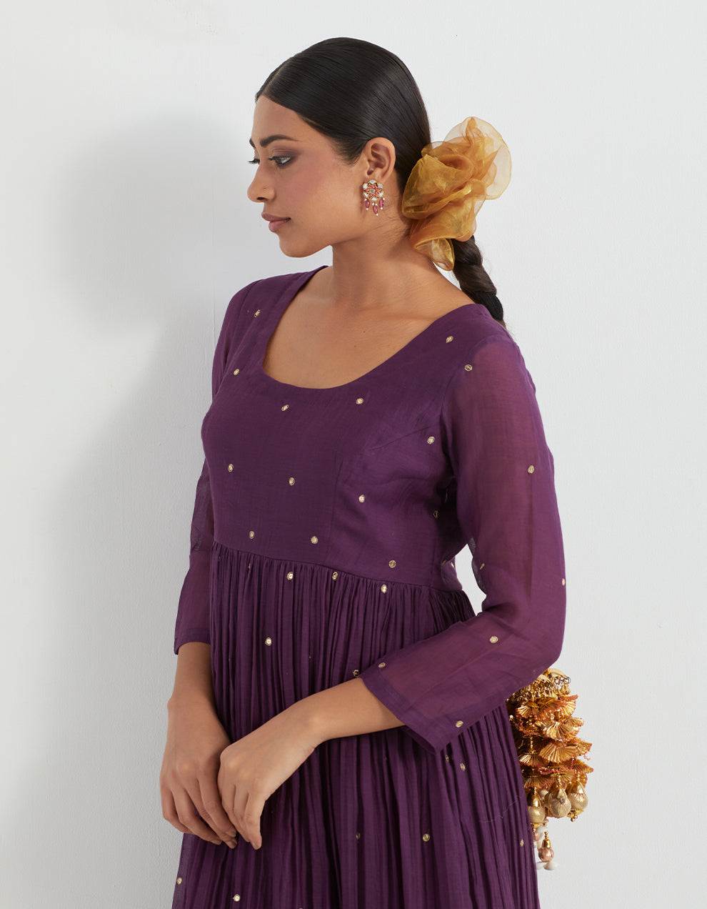 Purple Embroidered Light Chanderi Anarkali and Dupatta with Cambric Pants