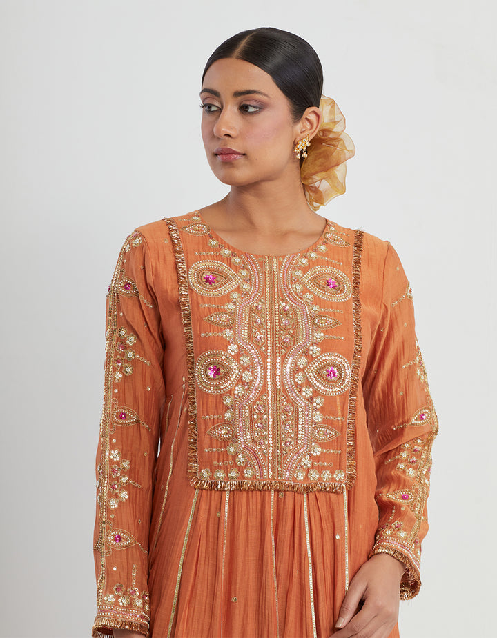 Orange Light Chanderi Kurta With Pants