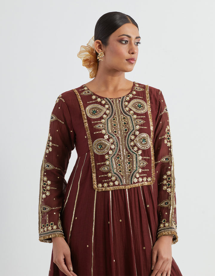 Maroon Light Chanderi Kurta With Pants and Tissue Dupatta