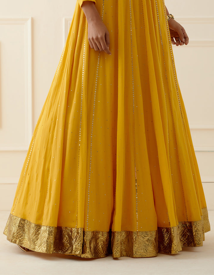 Yellow Cheese Cotton Floor Length Anarkali With Dupatta