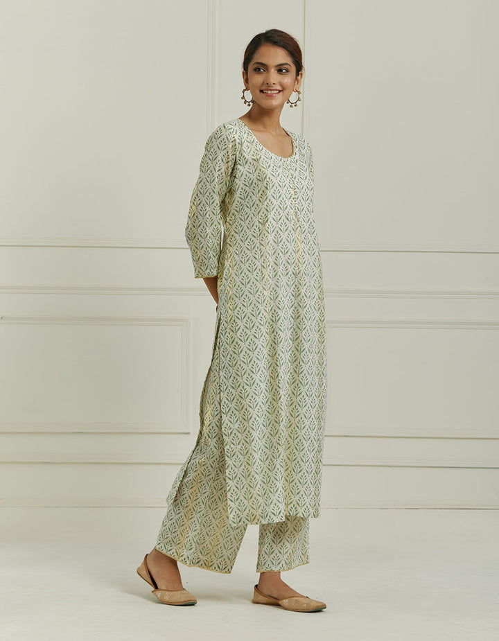 Green Printed Kurta With Pallazo And Dupatta