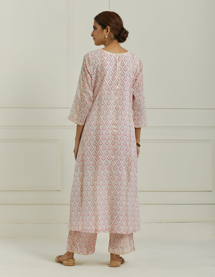 Pink Printed Kurta With Pallazo And Dupatta