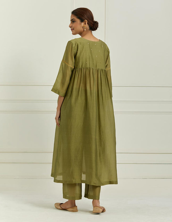 Olive Green Chanderi Pants