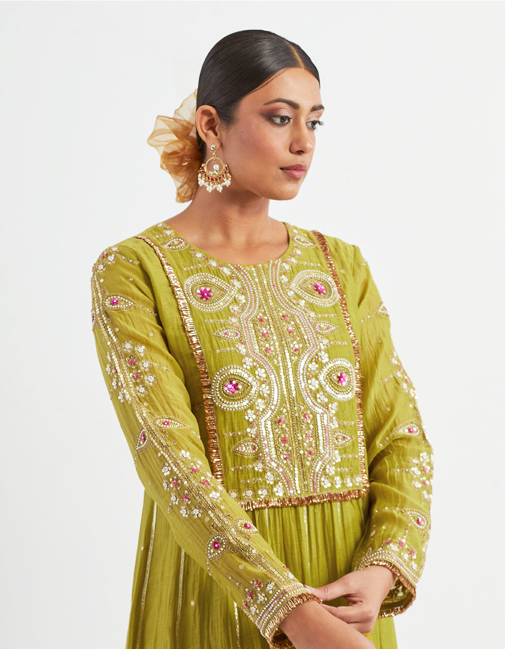 Green Light Chanderi Kurta With Pants