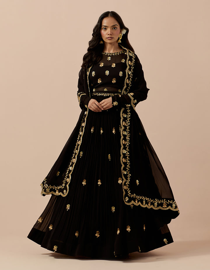 Black Georgette Anarkali with Bustier and Dupatta