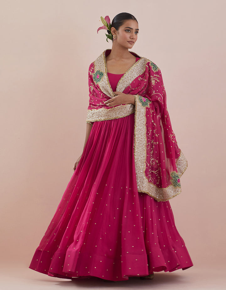 Pink Georgette Anarkali with Georgette Dupatta