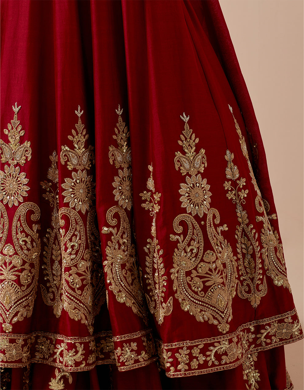 Red Pure Chanderi Anarakli with Skirt and Organza Dupatta