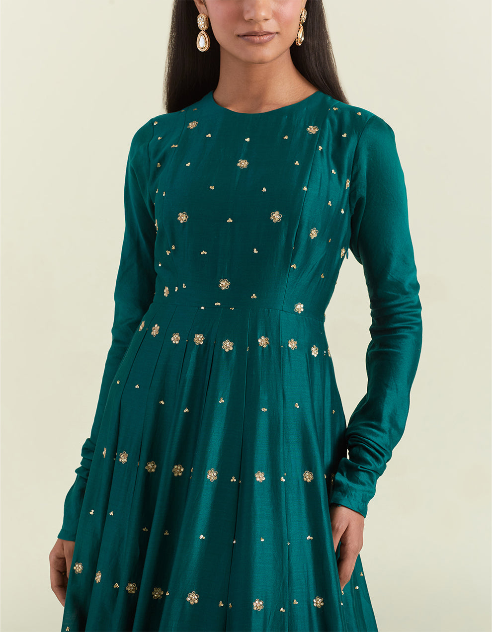 Green Chanderi Anarkali with Organza Dupatta