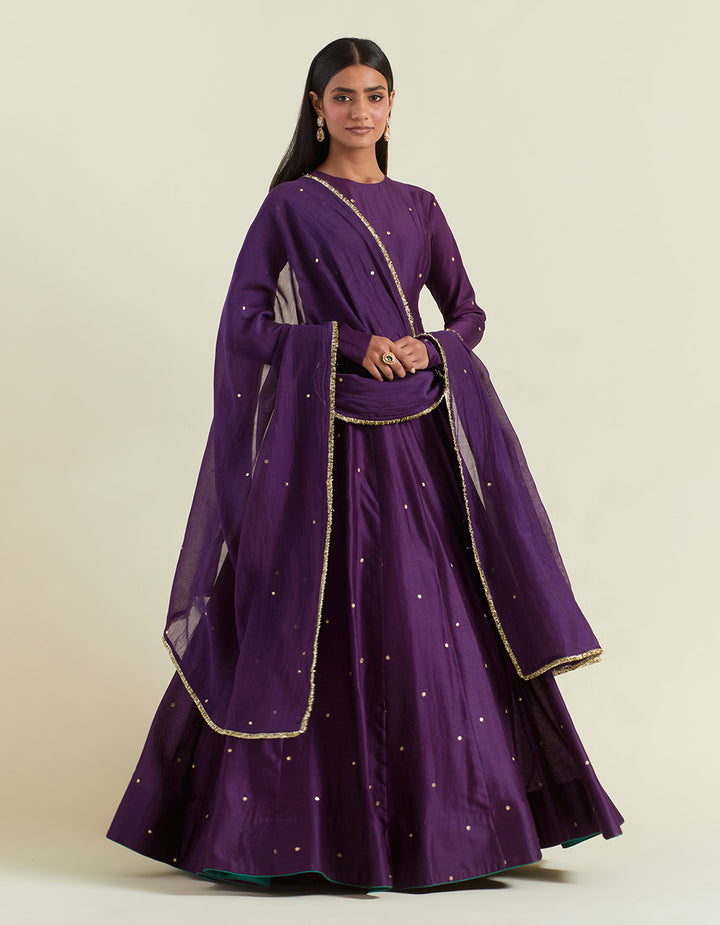 Purple Chanderi Anarkali with Organza Dupatta