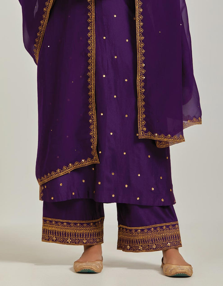 Purple Embroidered Tissue Dupatta With Cheeta Sequin