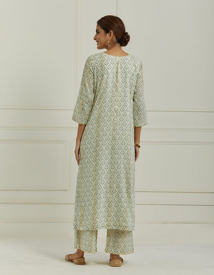 Green Printed Kurta With Pallazo And Dupatta