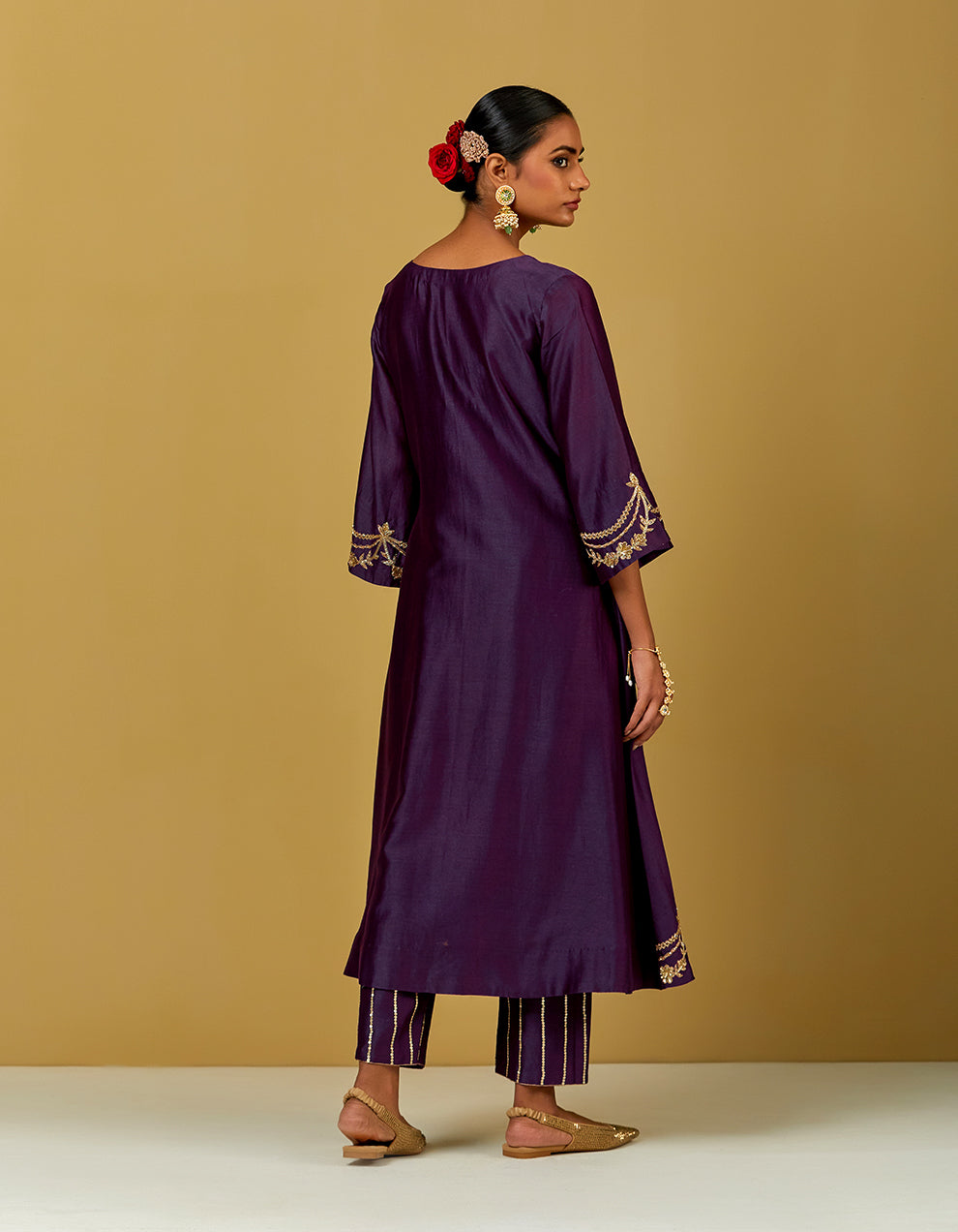 Purple Embroidered Chanderi Silk Kurta With Pants And Dupatta