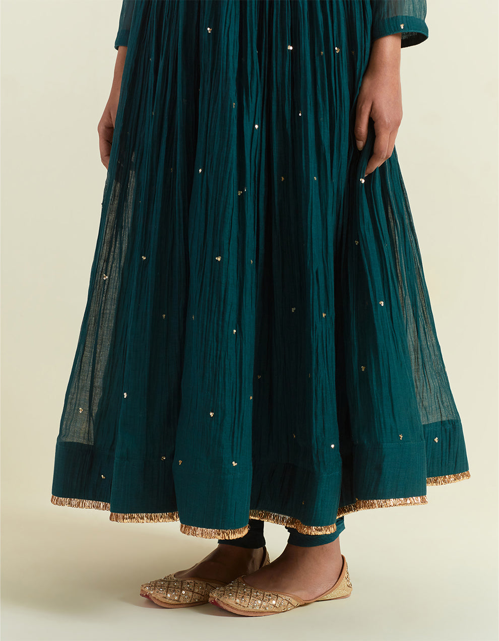 Teal Embroidered Light Chanderi Anarkali with Churidar And Dupatta