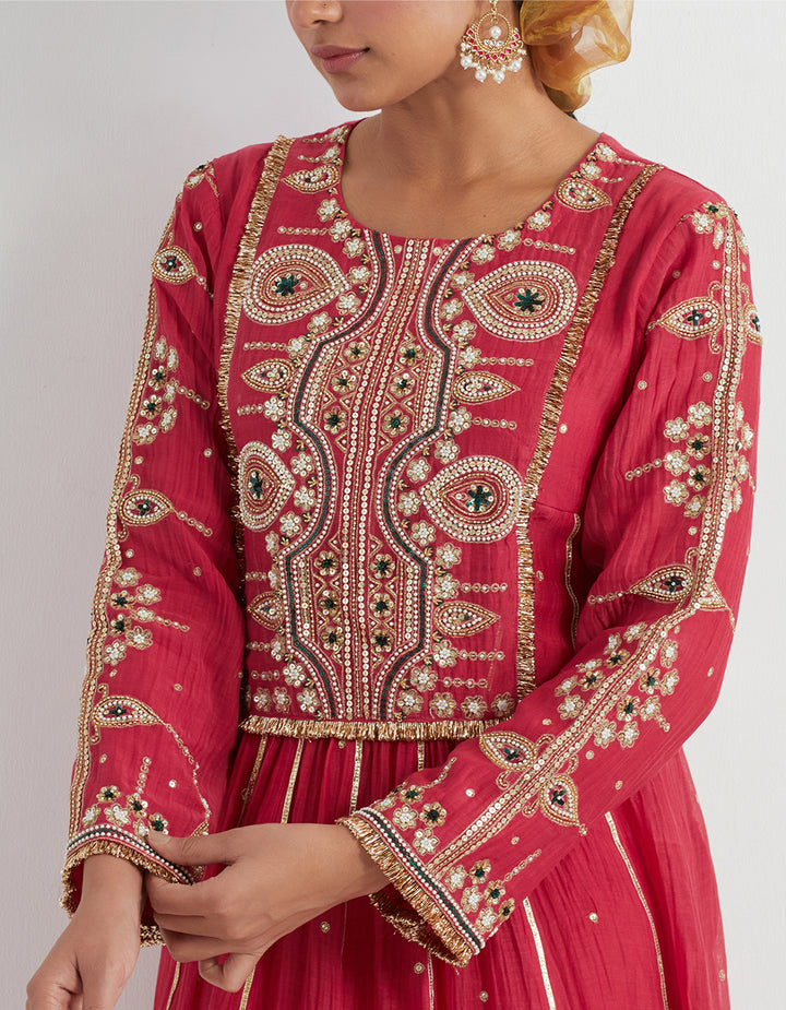 Crimson Light Chanderi Kurta With Pants