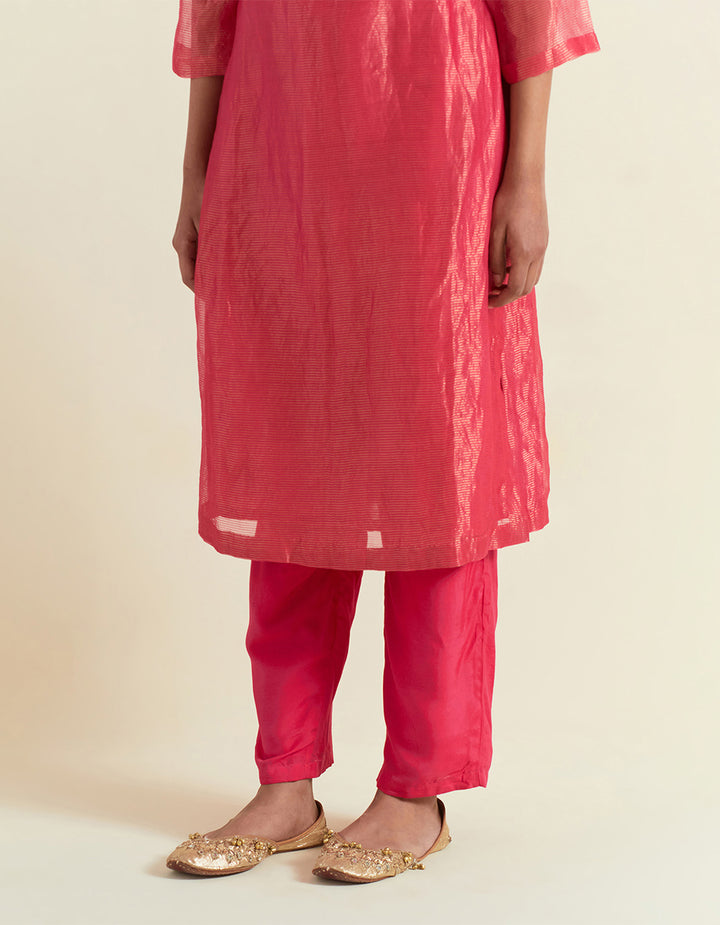 Pink Shimmer Organza Kurta With Muslin Pants and Tissue Dupatta