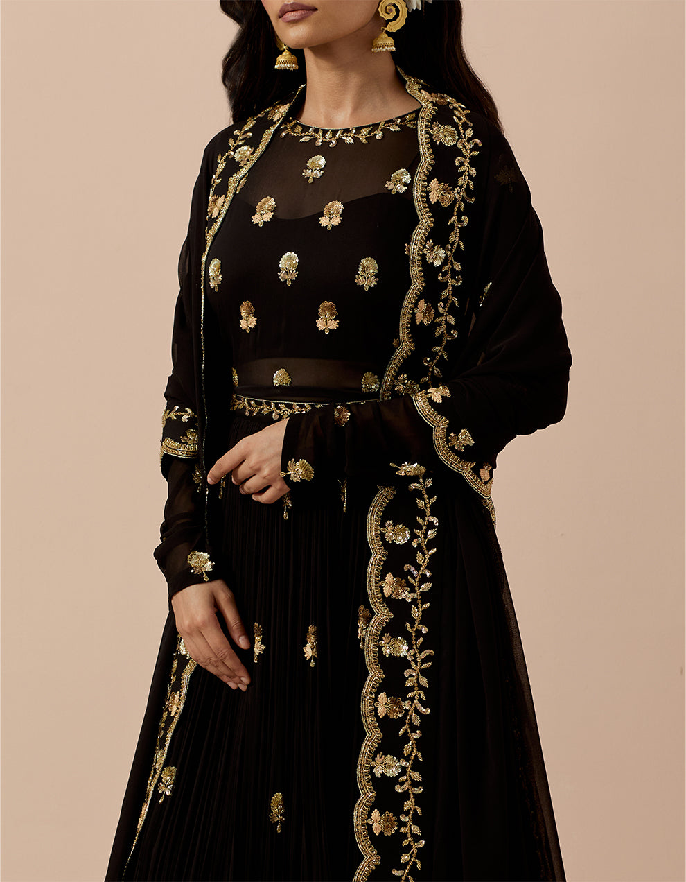 Black Georgette Anarkali with Bustier and Dupatta