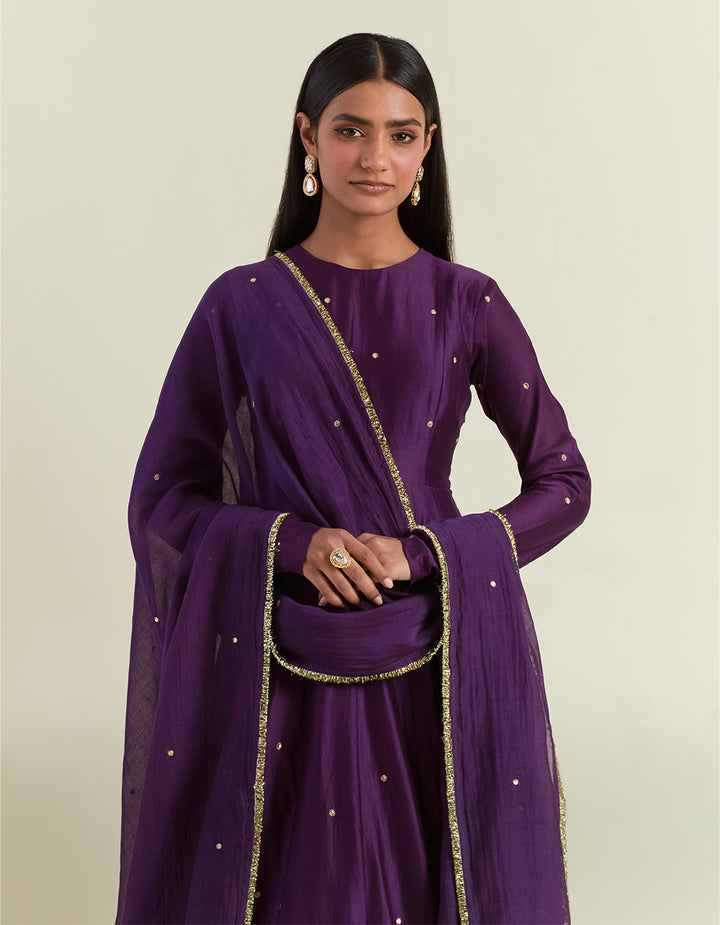 Purple Chanderi Anarkali with Organza Dupatta