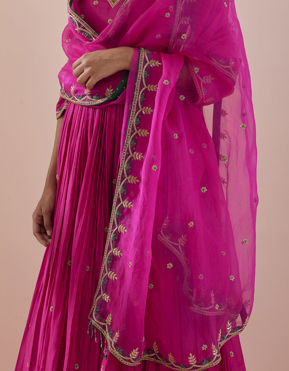 Magenta Chanderi Anarakli with Pure Organza Dupatta