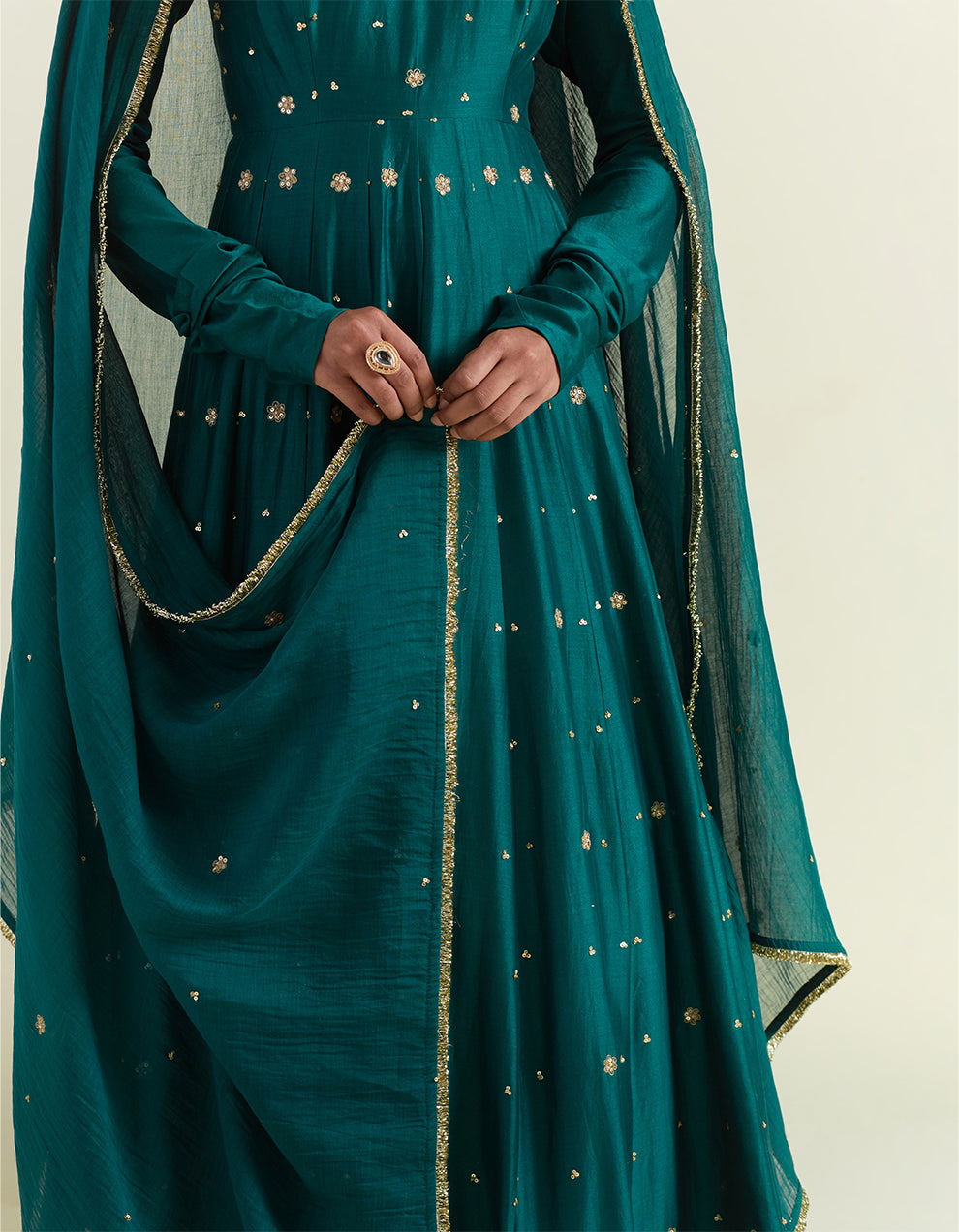 Green Chanderi Anarkali with Organza Dupatta