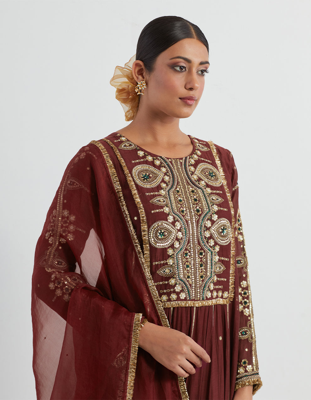 Maroon Light Chanderi Kurta With Pants