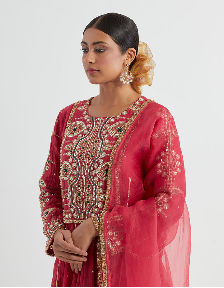 Crimson Light Chanderi Kurta With Pants