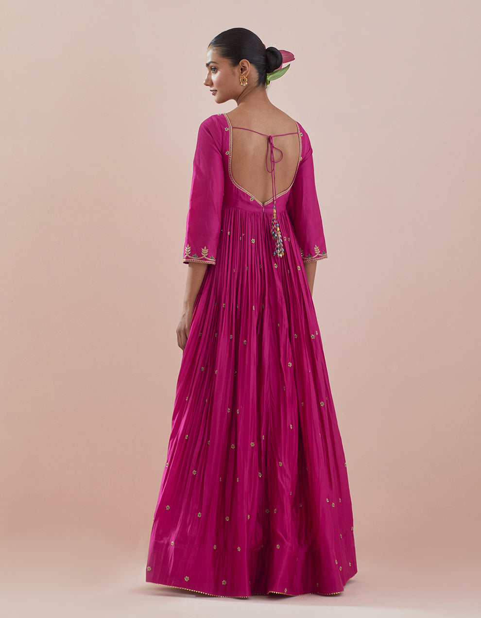 Magenta Chanderi Anarakli with Pure Organza Dupatta