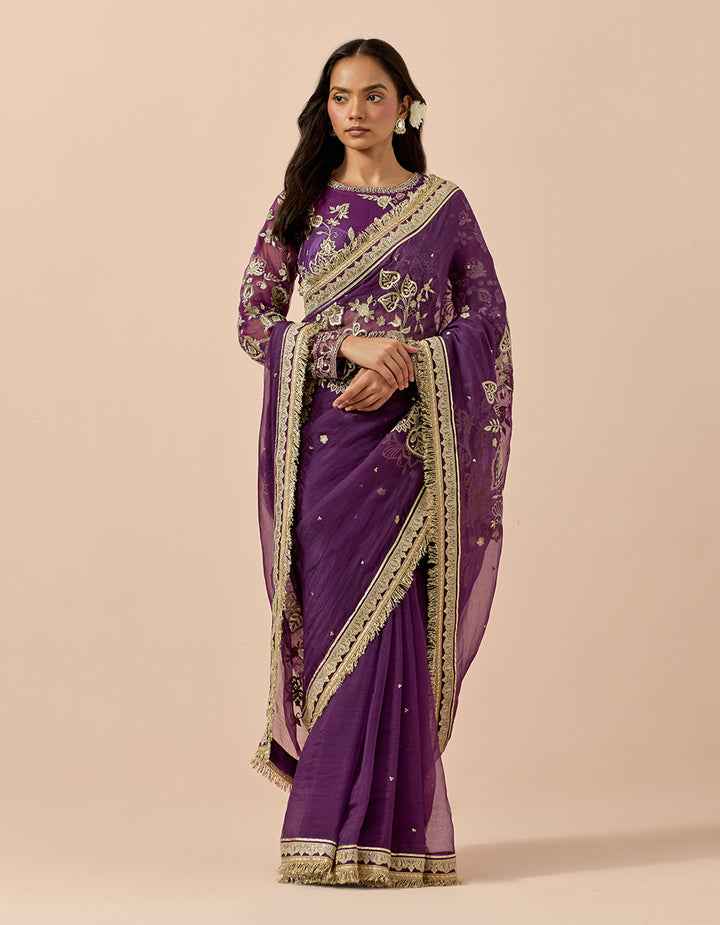 Purple Organza Saree with Net & Satin Blouse