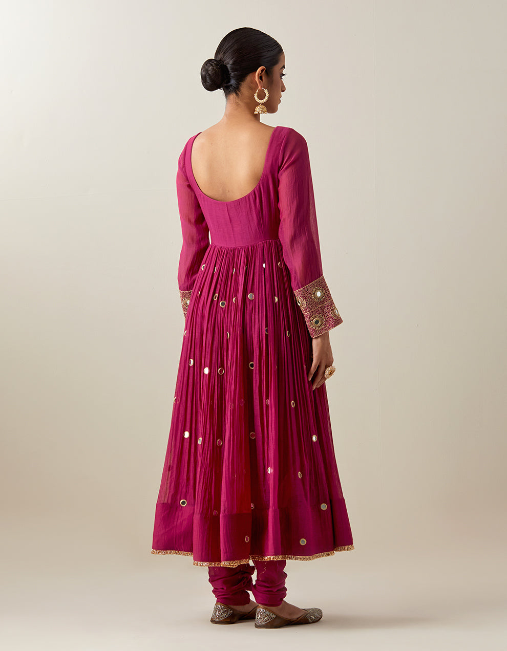 Magenta Light Chanderi Anarkali With Churidar and Banarasi Dupatta